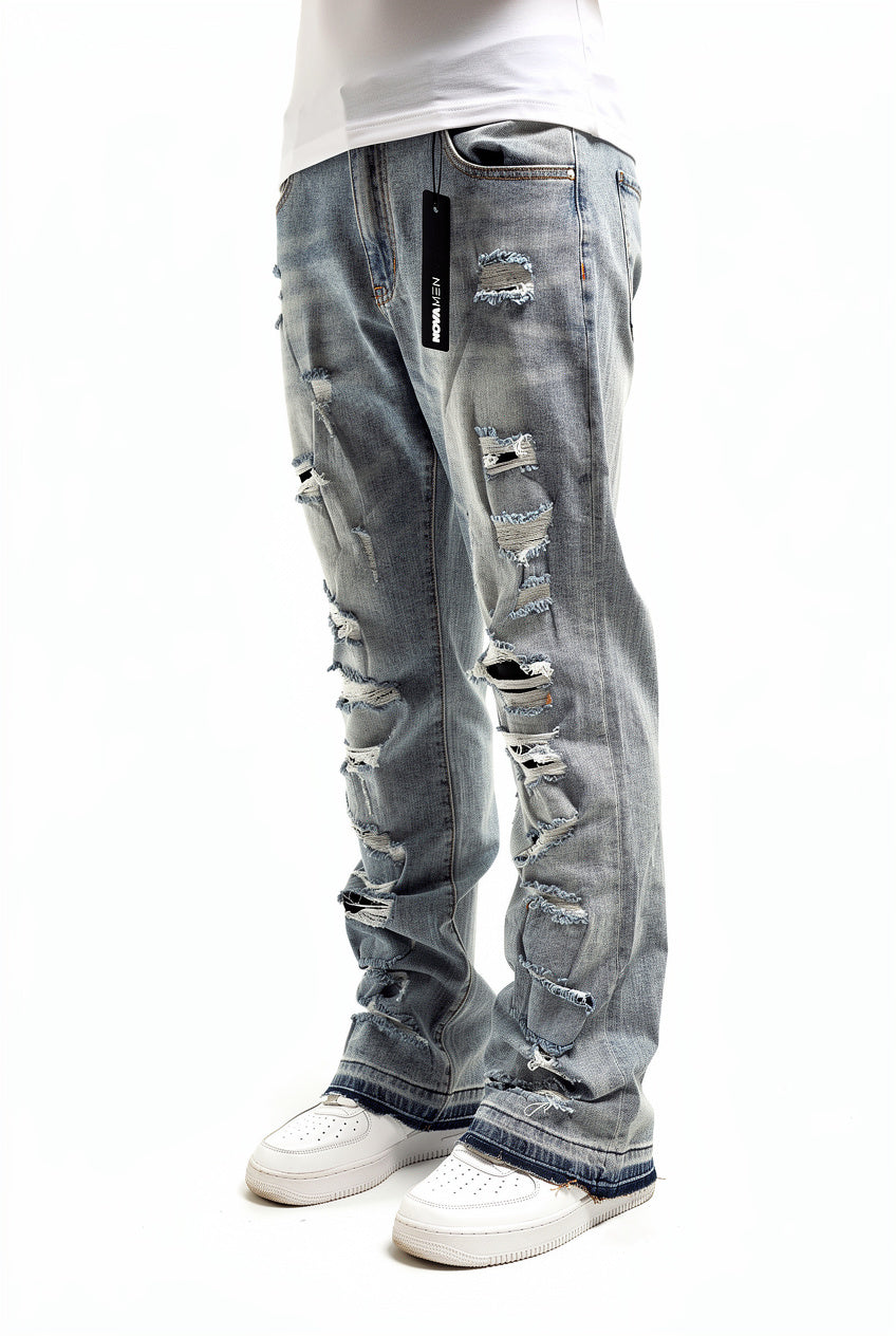 Through It Ripped Skinny Flared Blue Wash