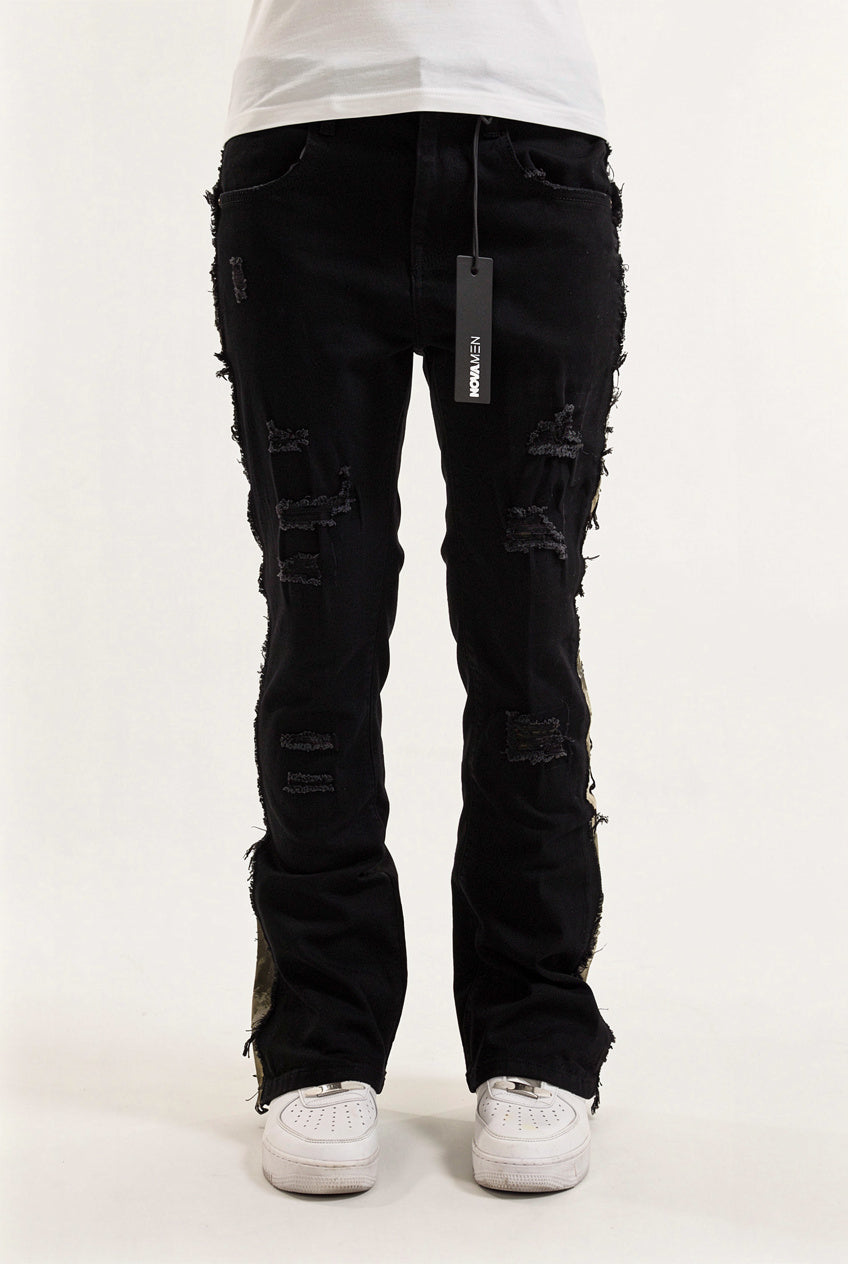 Camo Ripped Stacked Skinny Flare