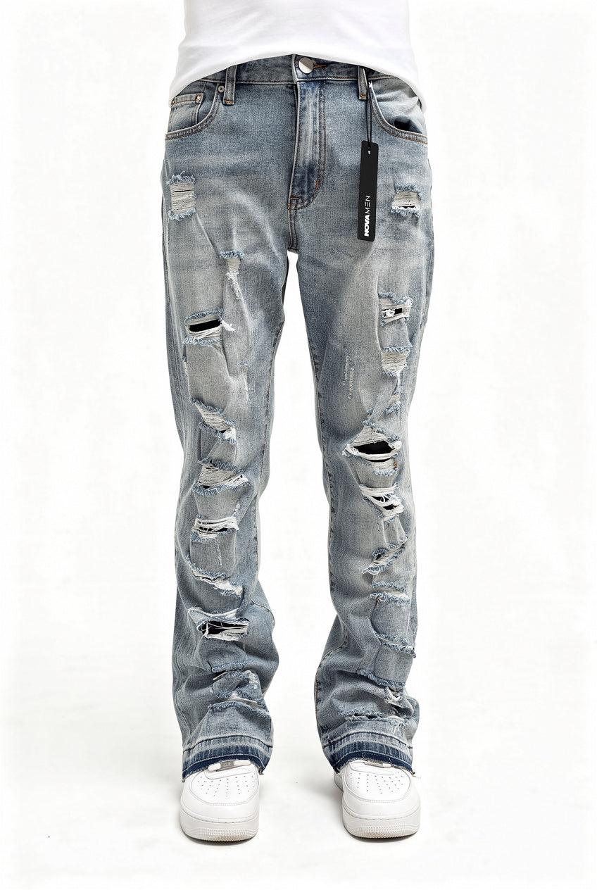 Through It Ripped Skinny Flared Blue Wash